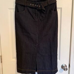 Elegant Black Carole Wren Denim Pencil Skirt with Belt